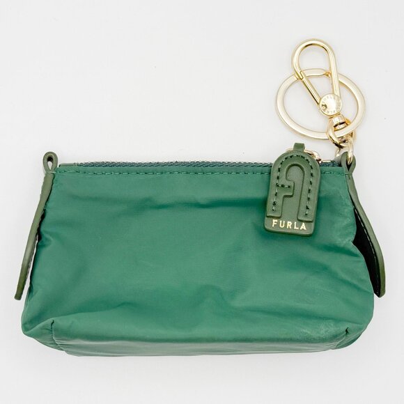 Furla Royal Green Nylon Pouch Mini Case with Key Ring - Picture 1 of 7